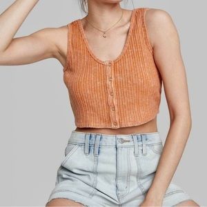 NWOT Wild Fable Orange Ribbed Knit Button Front Cropped Tank Top